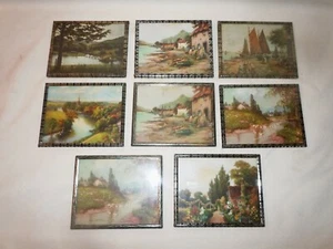 8 Vintage ART DECO Metal Picture Frames w/ Original Prints Holds 4” x 5” - Picture 1 of 11