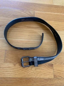 John Galliano Black Gray Cow Leather Strap Belt Logo Buckle Adjustable Sz II - Picture 1 of 16
