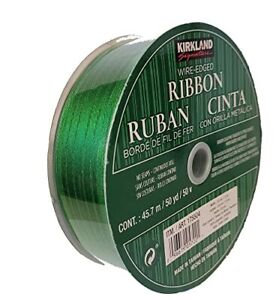 Kirkland Signature Wire Edged Green Striped Sheer Ribbon 50 yards x 1.5 inches