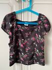 Abercrombie & Fitch Girls Ruched Puff Sleeve Black Floral Top Size 11/12 Years