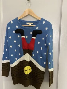 Ugly Christmas Sweater Santa Claus Down Chimney Women's Oversize Size XS - Picture 1 of 4