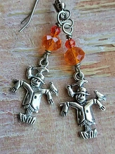 Autumn Earrings Scarecrow Halloween Handmade Gift Orange Sparkle Fun - Imagen 1 de 6