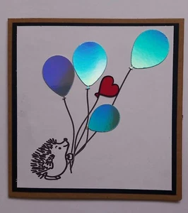Hedghog Card. Hedgehog Holding Balloons With Red Heart. Birthday Special Day - Picture 1 of 2
