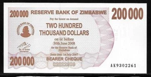 Zimbabwe P-49 200,000 Dollars 2007 Unc - Picture 1 of 1