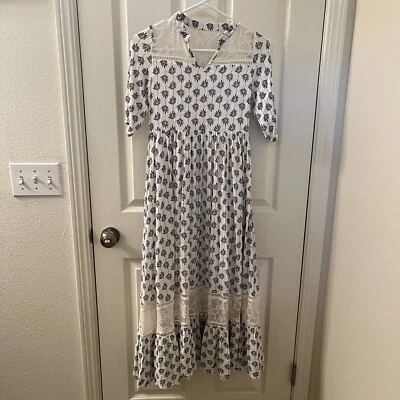 Платье макси Joyfolie Mia Joy Alicia с принтом в виде синего листа богемное для девочек размер 8 - Изображение 1 из 4