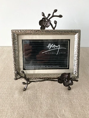 MICHAEL ARAM Black Orchid Easel & 4x6 Photo Frame hammered nickel NWOB - Image 1 of 4