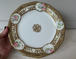 Plato de cena Nippon Japón pintado a mano Moriage oro pesado rosas rosas - Imagen 1 de 5
