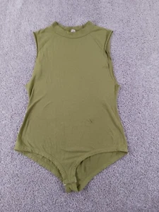 Free People Women's Bodysuit M Army Green Sleeveless Mock Neck Cotton - Picture 1 of 10