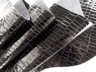 KROKODIL LEDER SCHWARZ 75x40 1,2mm Lederhaut Rindleder Büffelleder Lackleder - Bild 1 von 4