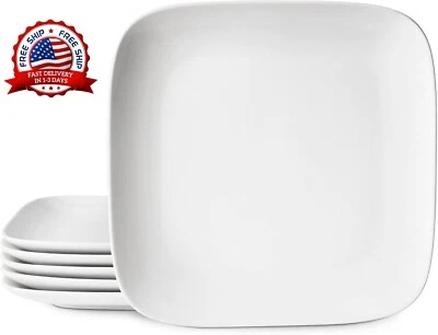 Juego de 6 platos planos cuadrados de 26 cm - Platos de cerámica blanca para Foto 1 de 4