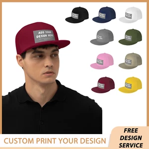 Custom Flat Brim Cap Baseball Hat Unisex Snapback Personalized Gift Text Logo - Picture 1 of 10