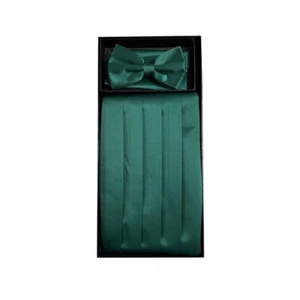 New Men's solid Polyester Cummerbund & Bowtie Set Formal Wedding Hunter Green - Picture 1 of 4