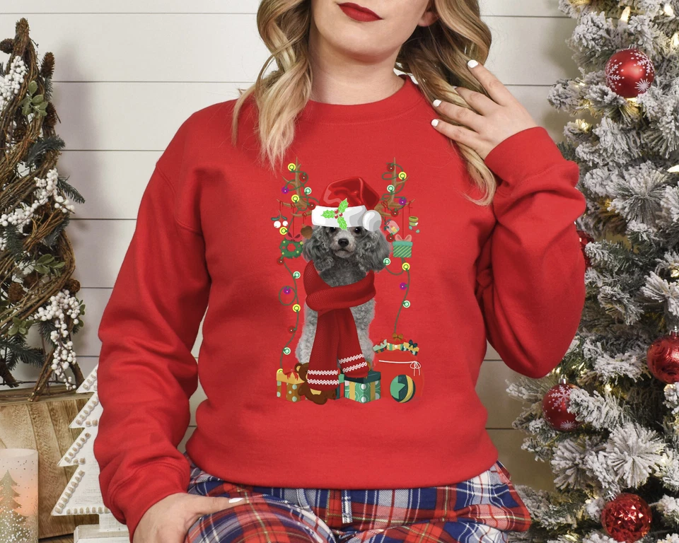 Xmas Sweatshirt Poodle Dog Christmas Jumper Sweater Day Stocking Filler - Image 1 of 1