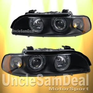 FOR 97-00 BMW E39 5-SERIES DUAL HALO CLEAR PROJECTOR HEADLIGHTS BLACK BASE MODEL - Picture 1 of 3