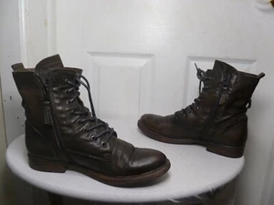 MJUS WOMEN’S BROWN LEATHER LACE UP ZIP COMBAT BOOTS EU 41 US 10½ - Picture 1 of 9