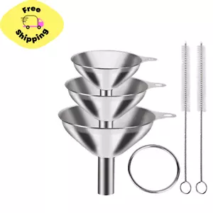 3 Pcs Stainless Steel Kitchen Funnel Set w 2 Brush - Food Grade, No-Spill Design - Picture 1 of 9