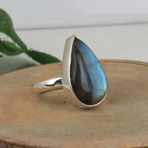 Large Stone Labradorite Statement Ring 925 Sterling Silver Gemstone Jewelry - Picture 1 of 5