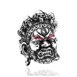 Tribal Buddhist Arhat Skull Ring Stainless Steel Men's Cool Biker Ring Punk Rock - Picture 1 of 3