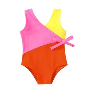 Toddler Swimsuit Girl One Piece Bathing Suit Color Block Swimwear Baby Summer... - Picture 1 of 6