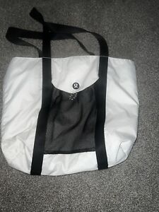 Lululemon Old School White Black Mesh Vinyl Weatherproof Yoga Gym Tote Bag