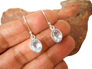 Pendientes colgantes ovalados de topacio azul de plata de ley 925 con piedras preciosas - Imagen 1 de 6