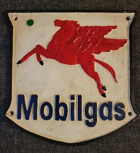 Vintage Mobil Öl ""Mobilgas"" Gusseisen Schild/Schild - Bild 1 von 3