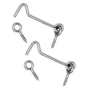 2 Set 4" inch Heavy Duty Zinc Plated Steel Hook & Eye Door Cabin Latch Farm Barn - Picture 1 of 4