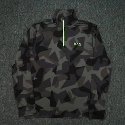 Polo Sport Pulôver Masculino Cinza Médio Abstrato Camuflagem Performance Quarto Zíper Térmico - Imagem 1 de 4