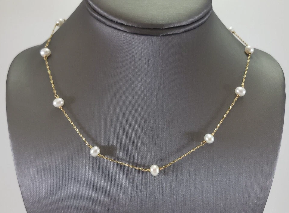 Colar Gargantilha de Pérolas de Ouro Amarelo 10K 17,5" - RL143 - Imagem 1 de 1