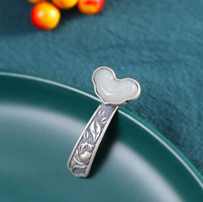 I03 Rimorchio Nuvola Di Bianca Giada Argento Sterling 925 Fiori Stile Antico - Immagine 1 di 4