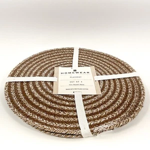Homeware Tovagliette 100% Cotone Boho 15” Rotonde Set di 4 Nuove Beige/Marrone - Foto 1 di 6