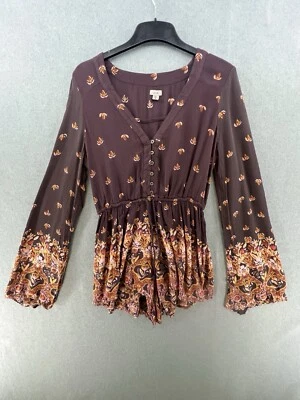 Mono boho floral para mujer Ecote Urban Outfitters talla S marrón amarillo rayón Foto 1 de 4