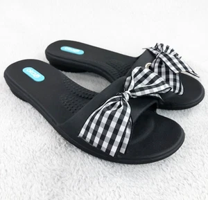 Oka B Okabashi MADISON Women's Sandals/Slides, Black, Size Small ~ Gingham Bow - Photo 1 sur 10