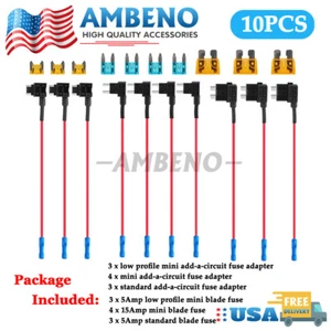 10Pcs 12V Car Add-a-Circuit Fuse Adapter w/ Standard Mini TAP Blade Fuse Holder - Picture 1 of 13