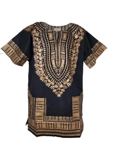 Black and Gold Traditional African Dashiki Shirt - Picture 1 of 17