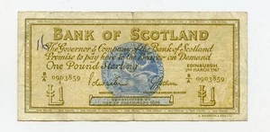 BANK OF SCOTLAND SCOTTISH £1 BANKNOTE DATED 3rd MARCH 1967 PREFIX BA - Picture 1 of 2