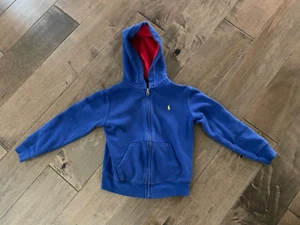 Boys Ralph Lauren Polo Zip-up Sweatshirt with Hood, Blue, Size 7 - Picture 1 of 1