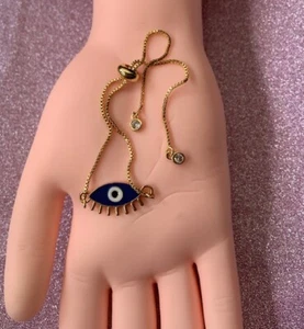 Blau 18k plattiert Gold Böser Blick Schutz Armband Türkisch Charm Perle Handarbeit UK - Bild 1 von 7