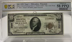 1929 MILWAUKEE, WISCONSIN $10 Marine National Exchange Bank PCGS 58 PPQ - Picture 1 of 2