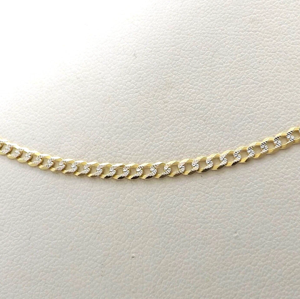 10k Gold Cuban Curb Link Pendant Chain Necklace Textured Two Tone New 18in - Image 1 of 4