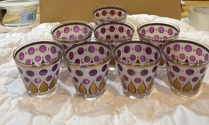 8 Vtg MCM Cera Glass Double Old Fashioned On The Rocks Purple Gold - Picture 1 of 5