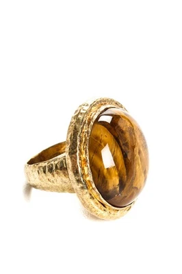 Anillo de cóctel cabujón ojo de tigre chapado en oro plata esterlina rarezas talla 8 Foto 1 de 4