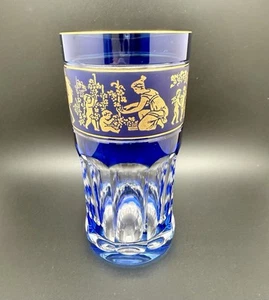 Crystal Highball Tumbler "Danse de Flore", by Val Saint Lambert, Cobalt Blue - Picture 1 of 10