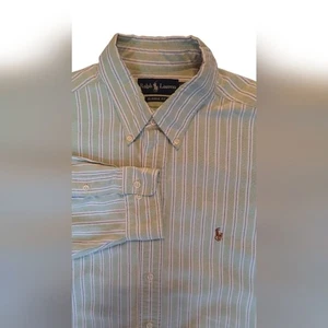 Ralph Lauren Shirt Men's Green Striped Button Down Classic Preppy Travel - Picture 1 of 13