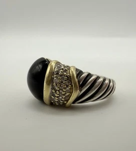 Anillo Capri David Yurman Oro Amarillo 18K Plata de Ley Ónix Negro y Diamantes - Imagen 1 de 6