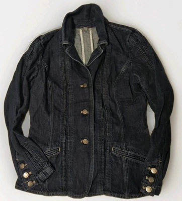 Jaqueta jeans moderna feminina J Jill tamanho 8 M alta lavagem escura blazer jeans linho - Imagem 1 de 4