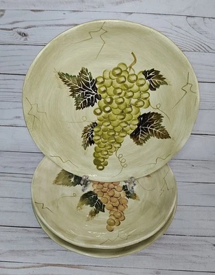 Set of 3 Tabletops Gallery Cabernet Dinner Plates 11.25 "  Hand Painted Grapes - Image 1 of 4
