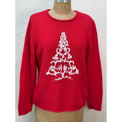 Coldwater Creek 红色圣诞树毛衣 L 码长袖假日 — 第 1/4 张图片