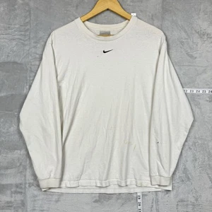 Camiseta de Colección Años 90 Nike Center Swoosh Blanca Manga Larga Hombres Talla M Hecha en Canadá - Imagen 1 de 11
