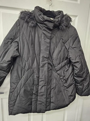 Chaqueta Avenue Xtreme-Tek para mujer 2XL negra con capucha acolchada ribete de piel sintética Foto 1 de 4